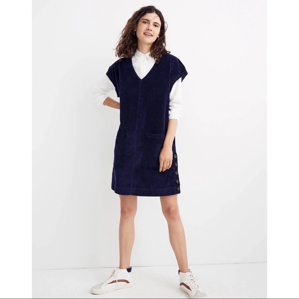 Madewell Corduroy Shift Dress Navy - Medium
